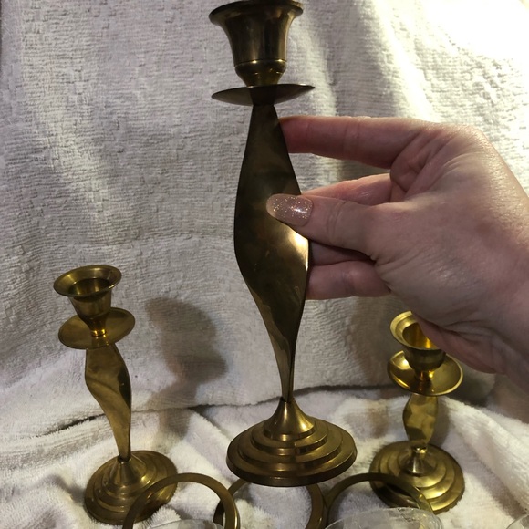 Vintage cracked glass and spiral brass candleholders made in India - Picture 6 of 12